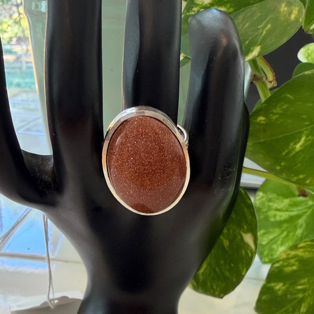 Elegant Goldstone or Sandstone Silver 925 Ring